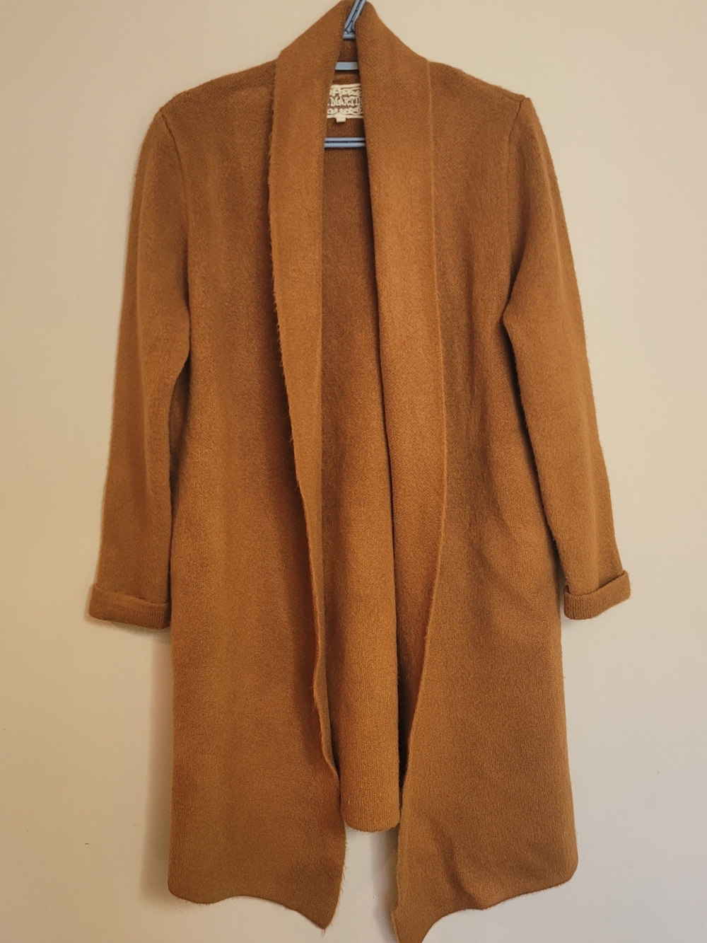 Pink MARTINI Women's Open Front Long Coat in Camel